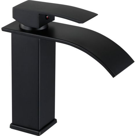 Moderne Robinet Lavabo Design Elégant, Robinetterie Cascade Noir - Mitigeur Monotrou Sur Plage avec Cartouche Céramique (1/4)