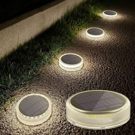 Lampe Solaire Exterieur, Lot de 4 Lumiere Extérieur Terrasse Sol 30LM LED Blanc 4000K, , Éclairage étanche pour Chemins Marches de Jardin Escalier Allée, Rond (1/5)