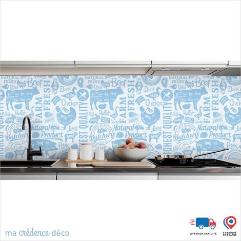 Crédence : Boucherie et graphisme - Couleur Bleu pastel - Alu composite - 120 - 60 (1/3)