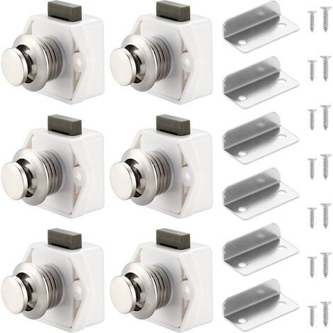 CCYKXA Lot de 6 verrous à bouton-poussoir pour placard, tiroir, placard, porte, caravane, camping-car, bateau, blanc