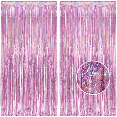 BelleRise - Rideaux à franges en feuille rose, rideaux métalliques scintillants pour fête d'anniversaire, mariage, Noël (lot de 2, 1 x 2,5 m) (1/4)