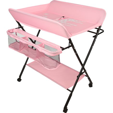 Table à Langer Pliante avec Panier de Rangement pour Nouveaux-Nés Chambre Bébé - rose (1/5)