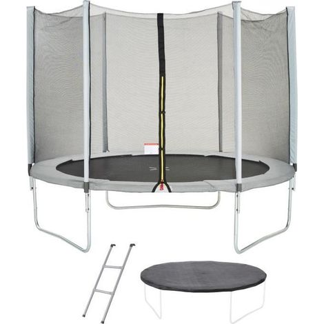 Trampoline Ø 300 cm Gris Maxi Eco - KANGUI - Filet, Echelle, Couverture de Protection (1/5)