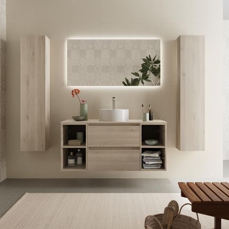 Meuble de salle de bain BEQUIA PLUS 120cm Naturel Vasque à poser Porcelaine Centrale 2H (1/5)