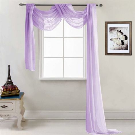 - Rideau transversal transparent - Décoration à la main - En voile transparent - Décoration unie - Rideau décoratif pour chambre à coucher, salon, mariage - 52 x 216 cm lilas-Ensoleillé (1/3)
