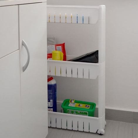 Desserte cuisine 3 étagères de rangement sur roulette blanc (1/5)