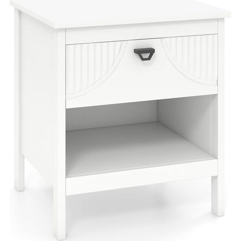 COSTWAY Comodino Tavolino con Cassetto e Scomparto Aperto, Comodino Camera da Letto in Legno, Comodino Bianco Salvaspazio Classico con Kit Antiribaltamento, per Soggiorno e Studio, 45 x 40 x 50 cm (1/5)