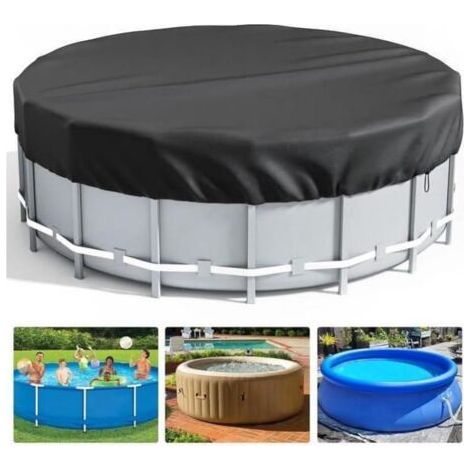Bâche 4 Saisons pour Piscine Hors Sol, Couverture de Extérieur Ronde Spa Baignoire idéale pour Garder Votre Piscine Propre (2,4 M, Noir) (1/2)