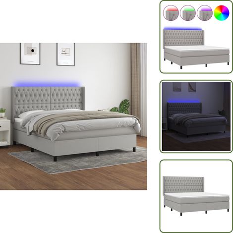 Boxspringbett mit Matratze & LED Hellgrau 180x200 cm Stoff - Boxspringbett - Doppelbett - Schlafsofa - Bettauflage - Lattenrost (1/5)