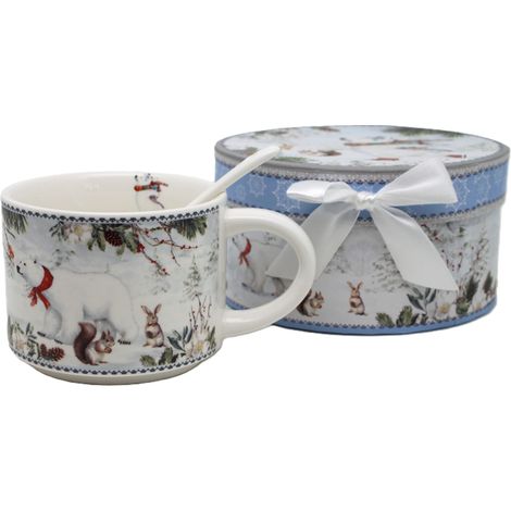 Tazza in porcellana da 320 ml con orsetti invernali in confezione regalo natalizia. (1/5)