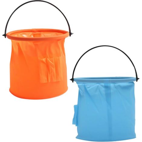 Seau Pliable à Pinceaux 2 Pièces, Réservoir d'eau Compact  Plastique Ciment, Bleu et Orange, Léger et Portable, Rangement Facile pour Fournitures D'art (1/5)