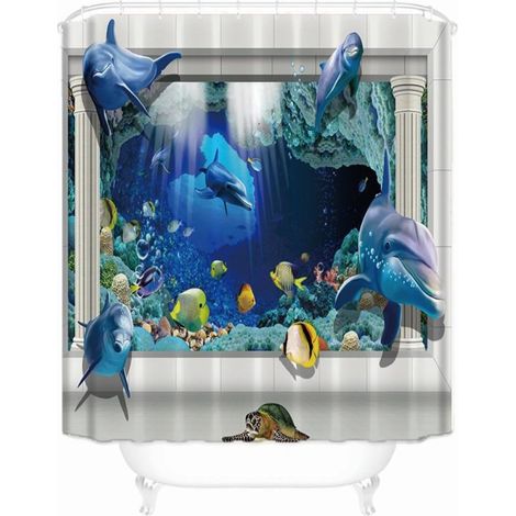 Rideau de Imprimé Dauphin 180x180 Cm en Polyester pour Salle de Bain (1/5)