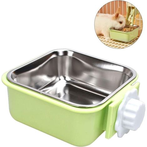 Hängender Haustiernapf für Käfige, abnehmbarer 2-in-1-Wassernapf aus Edelstahl für Hunde, Welpen, Katzen, Kaninchen, Meerschweinchen, Igel und Vögel (Grün) (1/4)
