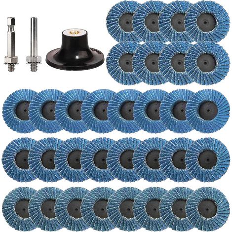 32 Pcs 50mm Flap Discs for Drill, 5 Inch Sanding Discs 40/60/80/120 Grit Zirconia Corundum with 1/4" Adapter for Metal, Wood, High-Speed Steel (1/5)