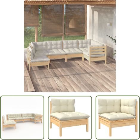 The Living Store 6-tlg. Garten-Lounge-Set mit Creme Kissen Kiefernholz - Gartensessel - Lounge Set - Gartenmöbel - Outdoor Möbel - Rattan Sessel (1/5)