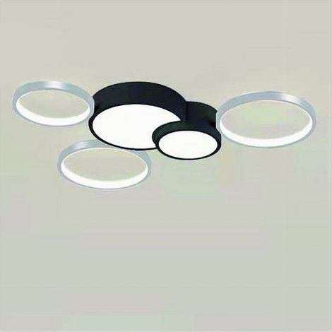 TRADE SHOP - Plafoniera Led 48w 5 Cerchi Argento Nero Lampada Soffitto Moderno Luce 4000k 70975 -