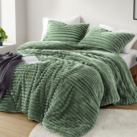Parure de lit Douillette 3 pièces, Couette légère en Velours côtelé et 2 taies d'oreiller, pour Toutes Les Saisons, avec Envers en Microfibre, pour lit Double/Grand lit, Vert (1/5)