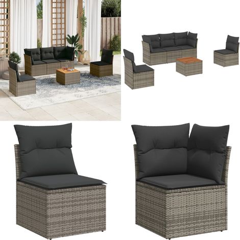 6-tlg. Garten-Sofagarnitur mit Kissen Grau Poly Rattan - Gartenmöbel Set - Esszimmergarnitur Outdoor - Lounge Möbel - Rattan Sofa - Gartenlounge - Home & Living (1/5)