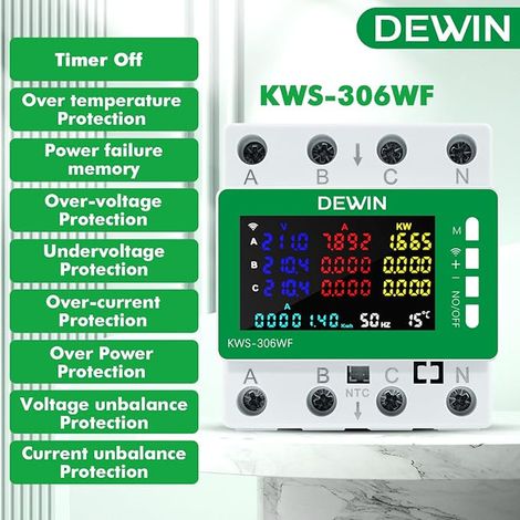 WiFi Compteur Electrique Triphasé, d'énergie AC 85-290V 80A Meter Wattmetre d'électrique LED KWh Voltmètre Ampèremètre avec Protection Multiple (1/3)