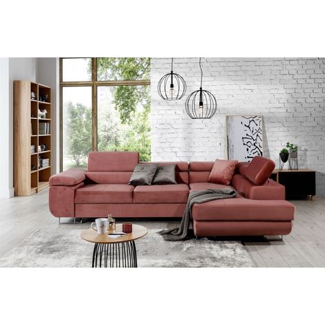 Ecksofa Schlafsofa SARRA in Stoff Monolith Rose Ottomane Rechts (1/4)