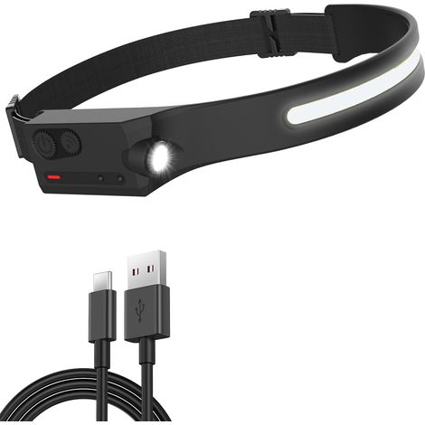 Lampe Frontale Rechargeable LED Torche Frontale Puissante Etanches USB 1200 mAh Lampes 5 Mode Course à Pied, Camping, Cyclisme, Casque, Poisson, Réparation, Jogging (1/5)