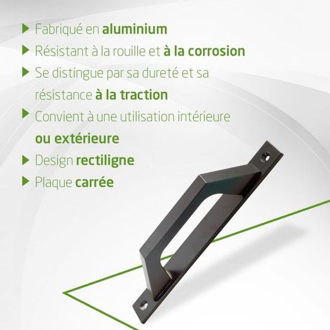 Manilla de puerta derecha en aluminio - Manilla para puertas correderas o abatibles - 198 x 25 x 40 mm - Negro (1/5)