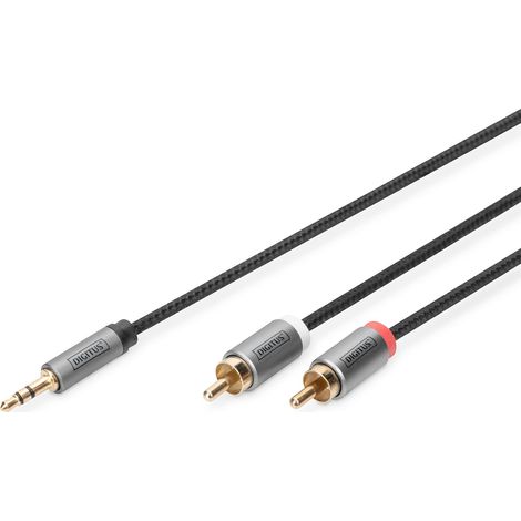 Câble adaptateur audio - jack 3,5mm vers 2x RCA - Câble auxiliaire - Câble stéréo - Adaptateur RCA - Contacts dorés - 1m - noir - pour chaîne hi-fi, home cinéma, barre de son, ordinateur (1/5)