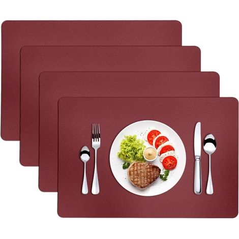 4 Pièces Sets De Table En Cuir Imperméables 45×30CM Dessous De Verre Antidérapant Lavable Rouge (1/5)