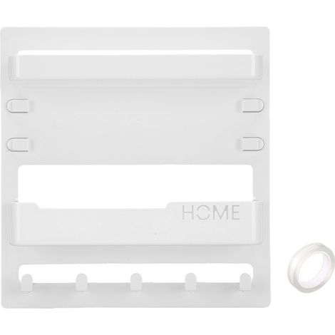 Organisateur mural autocollant pour étagère de chevet, idéal pour ranger lunettes, télécommande, écouteurs et chargeur de téléphone portable (blanc). (1/5)