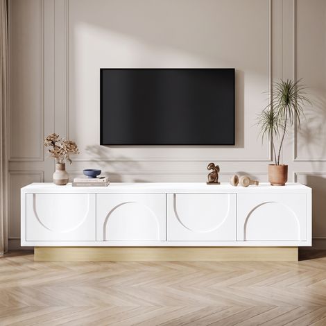 Meuble TV 175 cm avec 4 Portes et Gestion des Câbles en Bois Style Moderne Blanc et Chêne (1/5)