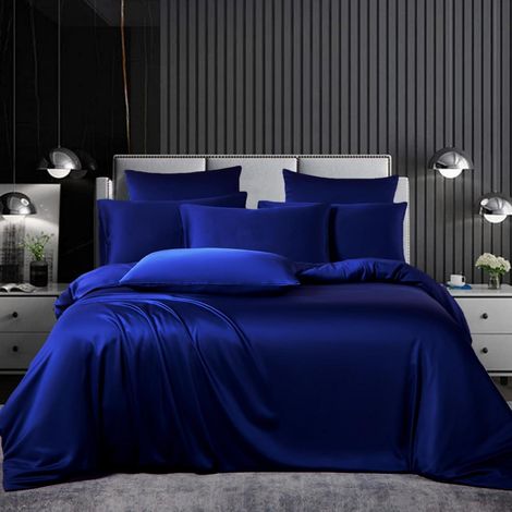Bettwäsche Set Satin 200x220cm 3-teilig Blau mit Reißverschluss