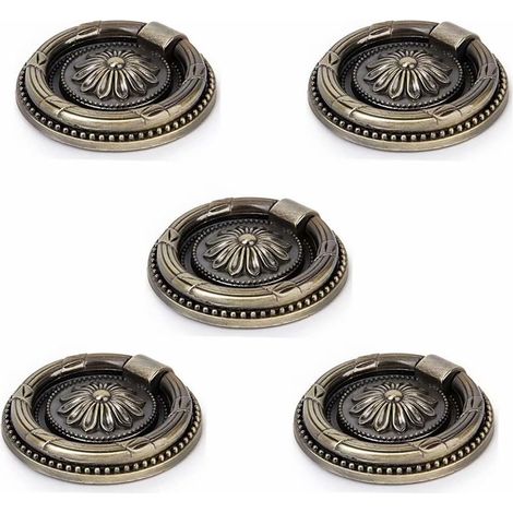 Juego de 5 tiradores para muebles duraderos y fáciles de instalar y usar - Aspecto bronce envejecido (1/5)