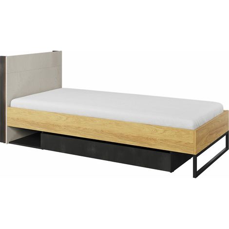 Lit Orlbale 116 , Unique, 90x200, Stratifié, Sommier à lattes, 96x215x91cm, LED (1/4)