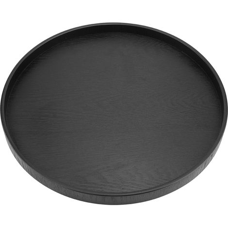 Plateau de service ronde en bois massif noir pour restaurant, plateau à thé café collation repas (1/5)
