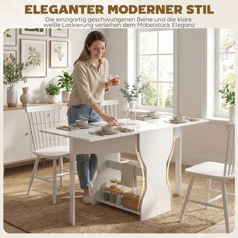 Table pliable avec rangement pour 2-4 personnes table de cuisine escamotable pour petits espaces salle à manger 160 x 60 x 75 cm blanc (1/5)