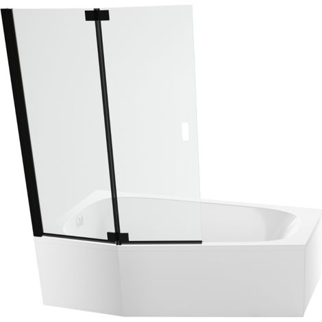 Pack baignoire bain douche 170 x 90 JACOB DELAFON Bastille vidage à gauche blanc mat + tablier en angle + pare-bain noir