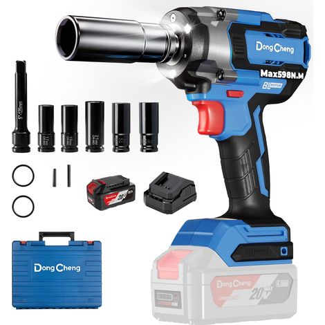 18V sans balais, 598 Nm, 1/2 pouce, 4 vitesses & mode intelligent, avec 5 douilles de choc, un prolongateur, une batterie 4000 mAh et un coffret de rangement
