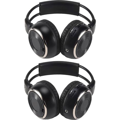Deux oreillettes sans fil stéréo infrarouges doubles, compatibles avec les lecteurs DVD de voiture, noires. (1/5)