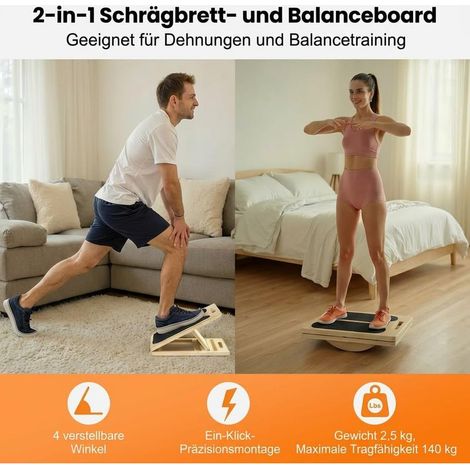 Planche d'équilibre 2 en 1 pour adulte - Planche inclinée en bois - Planche d'équilibre pliable améliorée avec poignée de transport