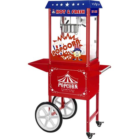 Set machine à popcorn avec chariot - Design américain - Rouge