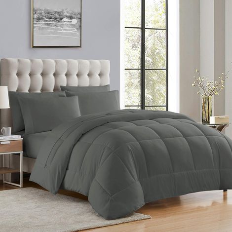 Couette Alternative au Duvet pour Toutes Les Saisons - Rembourrage en Microfibre - Grand lit - Gris (1/5)