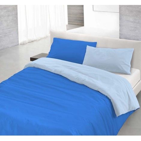 Copripiumino sacco+federa 100%cotone made in Italy 3 misure bicolore tinta unita Royal/Azzurro - 1 Piazza