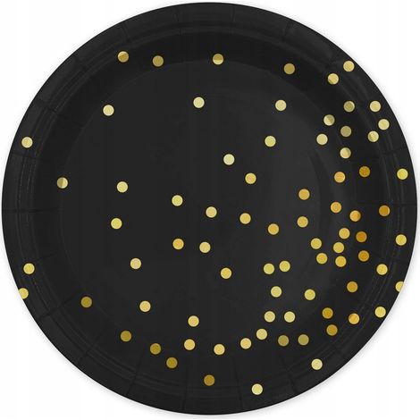 Platos negros con puntos dorados para fiestas, 18 cm, 6 unidades. (1/3)