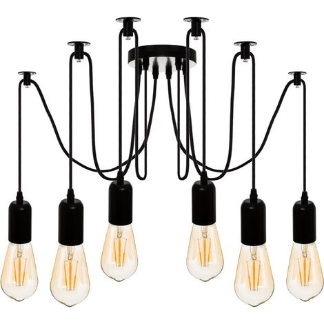 Suspension filaire 6 ampoules en métal noir -PEGANE- (1/3)
