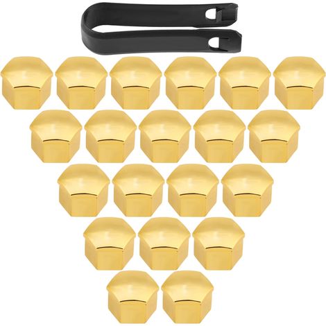 Lot de 20 Embouts de Cache-Écrou de Roue Universels 17mm pour Pneus Auto, Capuchons de Protection Dorés (1/5)