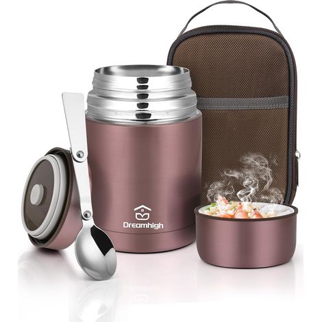 Boîte Alimentaire Isotherme 800ml avec Sac à Lunch, Thermo Isolant Contenant avec Cuillère, Thermos Alimentaire Chaud sans BPA, pour Ecole, Bureau (Rose) (1/5)