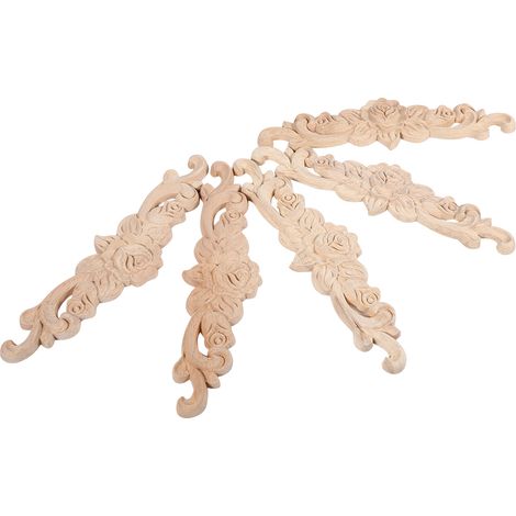 Onlay Bois - Découpe Décorative Florale Non Peinte - 30 x 7 cm - Pour Meubles Portes Miroirs - Lot de 5 (1/2)