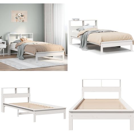 Cama con estantería sin colchón madera maciza blanco 90x200 cm - Cama sin colchón - Cama de madera