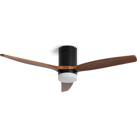 Deckenventilator mit Licht Lautlos DC Holzflügel Leros Dunkles Holz Fernbedienung Groß (über 20 m²) 132 cm Schwarz
