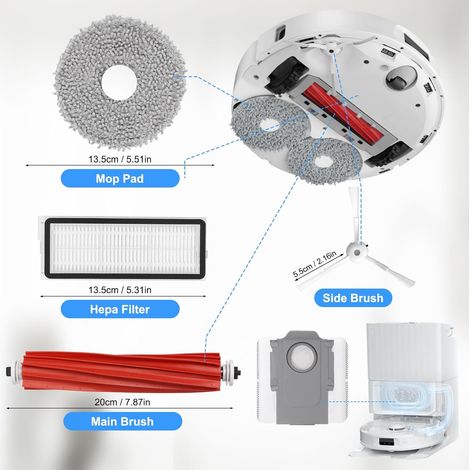 Kit di accessori per robot Roborock Qrevo S / QRevo MaxV / QRevo Pro Pezzi di ricambio 1 spazzola principale a rullo, 4 filtri HEPA, 4 mop, 6 spazzole laterali, 4 sacchetti per la polvere, 1 spazzola (1/3)